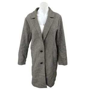 Abercrombie & Fitch Black White Houndstooth Long Sleeve Trench Coat Jacket Sz L